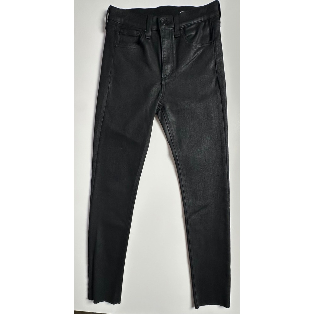 rag & bone High Rise Skinny Coated Black Denim Jeans Raw Hem Size 25 Sony Studio